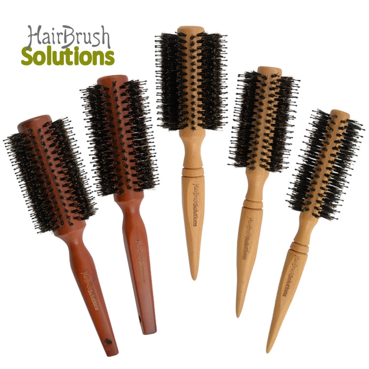 Free Sample Best Private Brand Nylon Shiny Wood Custom Lasered Logo Round 360 Degree Bristle Styling Curly Hair Brush Set