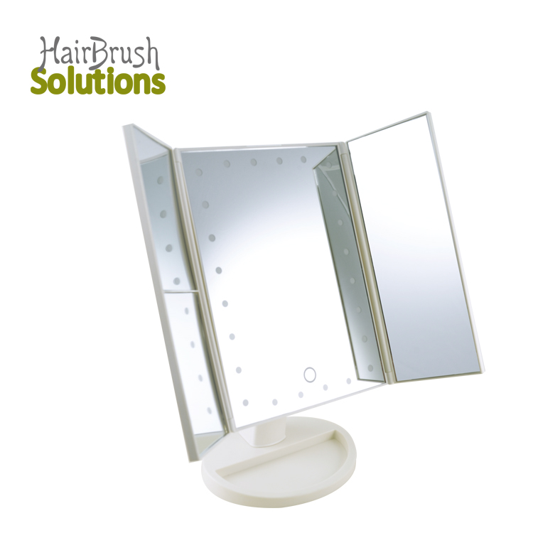 Top Seller Electric Light Up Led Lighted Travel Mirror Desktop Magnified Tri-folded Makeup Vanity Led Mirror Smart with Lights