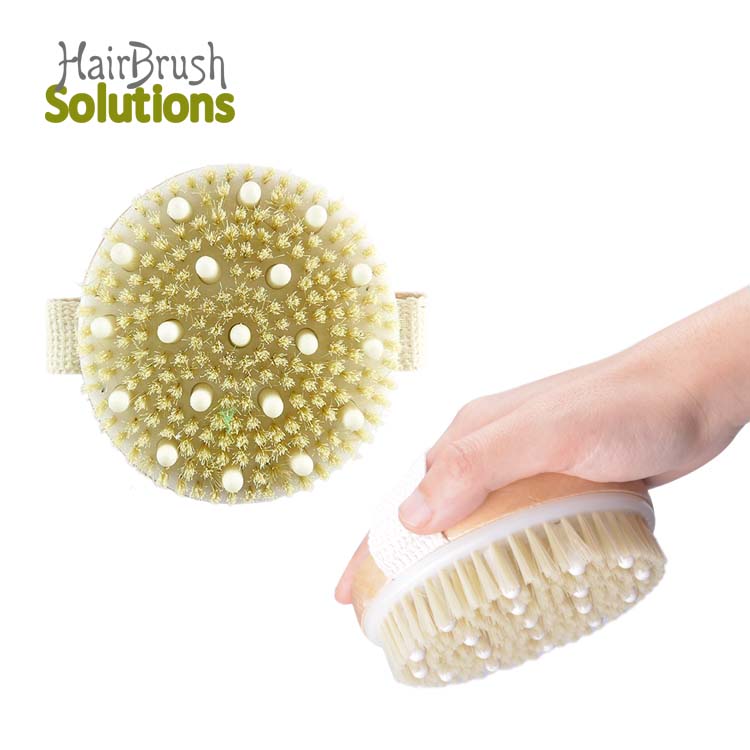 Wholesale Round Wooden Scrubber Back Massage Dry Body Scrub Wood Shower Exfoliateing Bath Brushes For Dry Body Massage