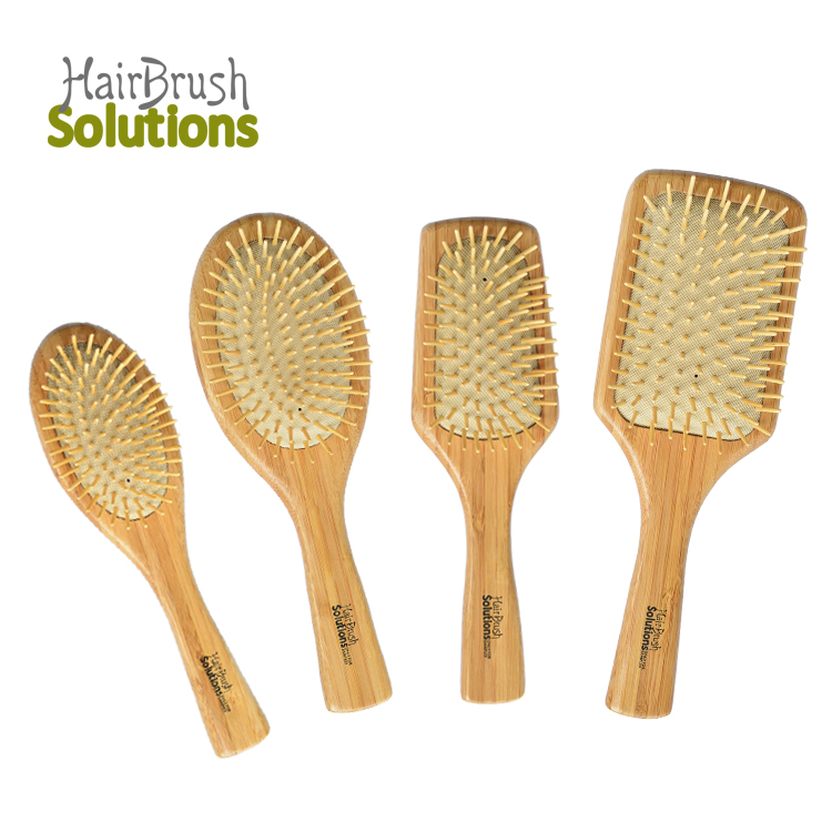 Custom Logo Durable Oval Paddle Bamboo Bristle Women Men Scalp Massage Hairbrush Cushion Bamboo Hair Brush for Natural Hair