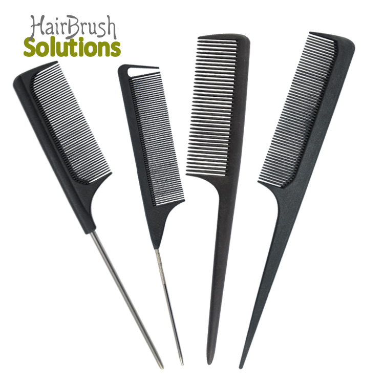 Custom Logo Carbon Detangle Cutting Hair Comb Anti Static Barber Parting Customised Combs Carbon Rat Tail Fiber Comb For Hair