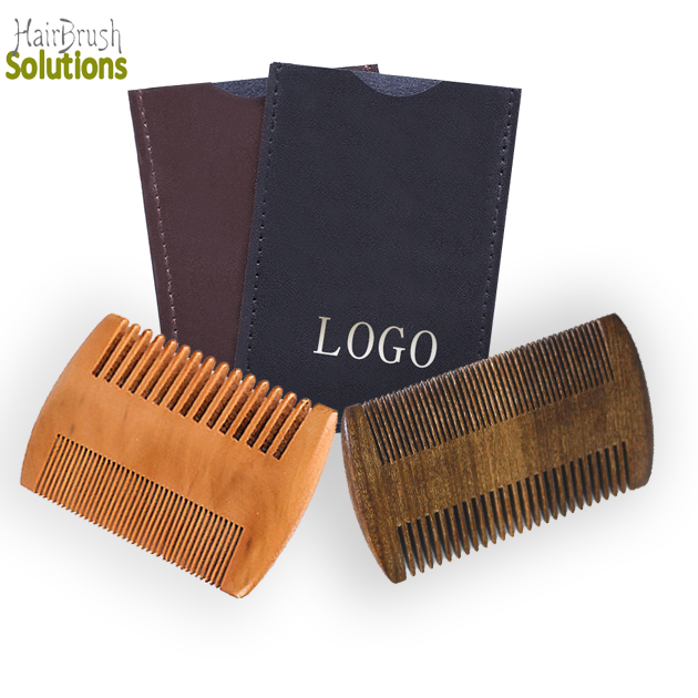 Free Samples Custom Green Sandalwood Wooden Mustaches Comb Fine Coarse Teeth Anti Static Mens Beard comb Pocket Comb For Beards