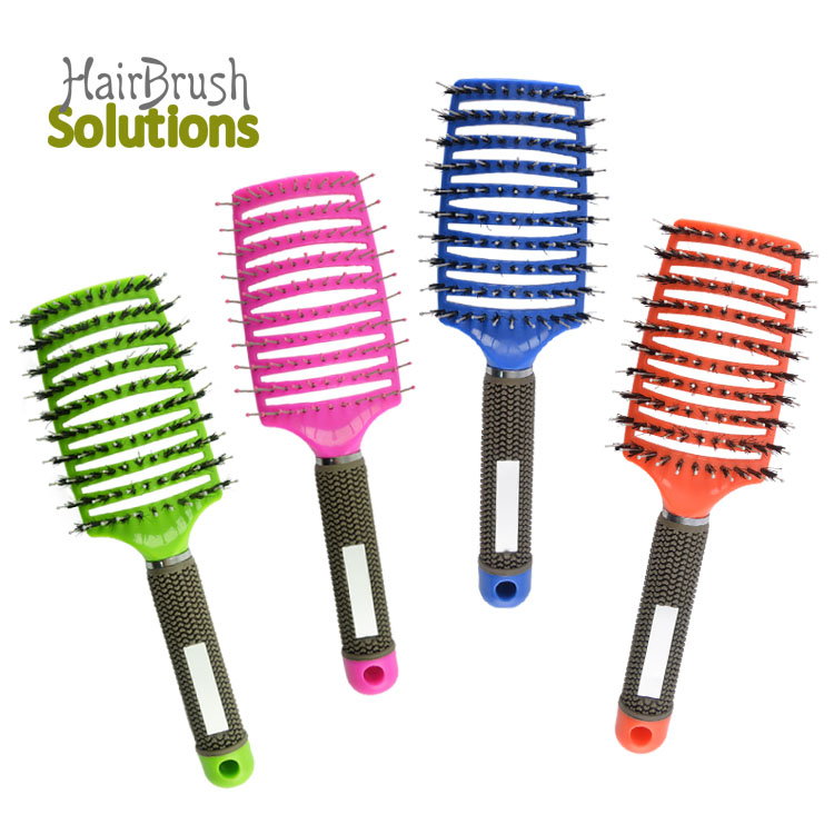 Custom Logo Boar Mix Nylon Hair Extension Brushes Curved Vented Brush Faster Blow Drying Paddle Detangling Hair Brush for Woman