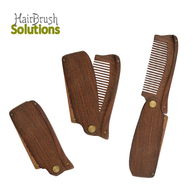 Wholesale Private Label Travel Size Hair Beard Grooming Comb Custom Logo Anti-static Mens Sucupira Wooden Folding Beard Comb Set