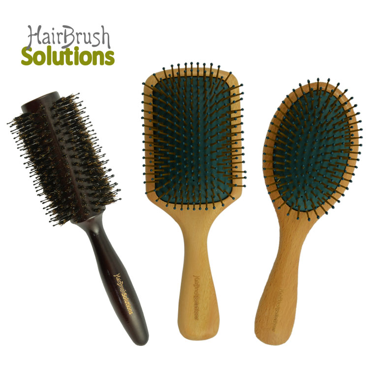 New Classic Wooden Handle Paddle Round Detangling Hair Salon Home Women Men Blow Drying Laser Logo Hair Brush For Natural Hair