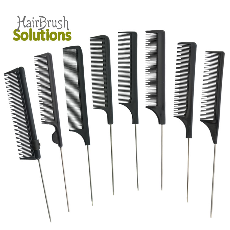 Low MOQ Cheap Cost Black Pink Professional Plastic Parting Styling Barber Cutting Metal Long Pin Rat Tail Combs Sets Salon