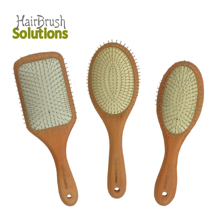 Custom Logo Air cushion Hairbrush Anti-static Metal Pins Natural Beech Wood Hair Brushes Paddle Hair Scalp Massager Brush