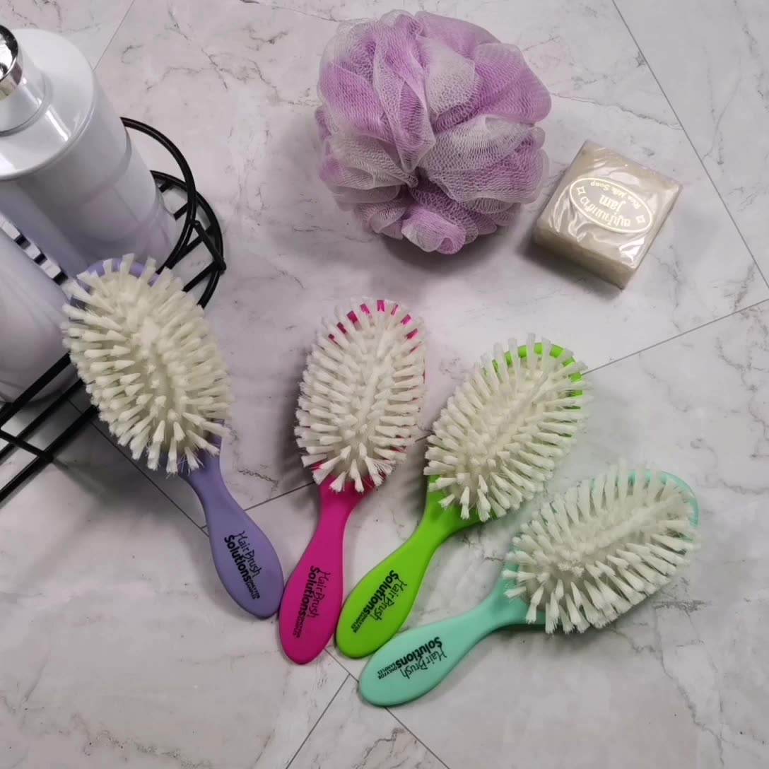 Custom Color Pink Kids ABS Oval Cushion Shower Soft nylon bristle mini baby plastic hairbrushes Private Logo color hair brush