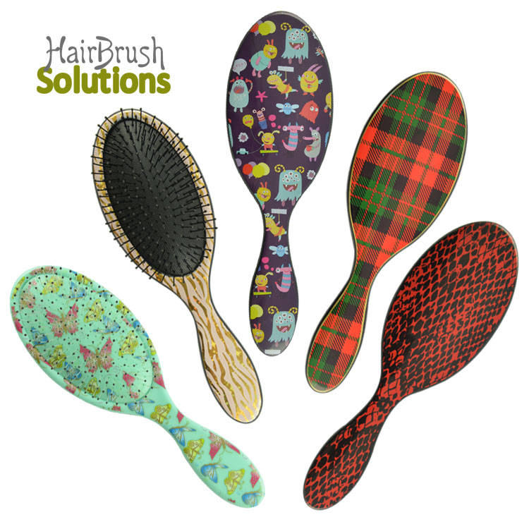 Hot Sale Salon Custom Logo Color Heat Transfer Printing Oval Massage Detangling Plaid Scalp Plastic Dry Hair Brush
