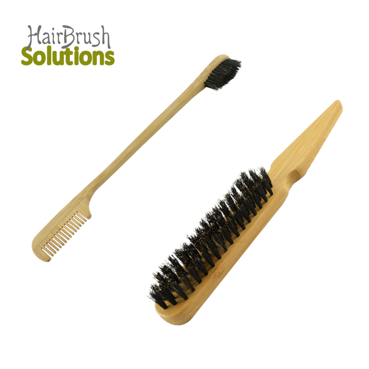 Free Samples Custom Logo Eco Friendly Teasing Brush Bamboo Boar Bristle Hair Edge Control Brush Double Sided Edge Brushes Bulk