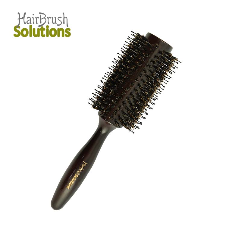 Custom Logo Extra Long Barber Salon Round Girl Hair Curling Brush Boar Mixed Nylon Bristles Hair Styling Brush Hairbrush Wood