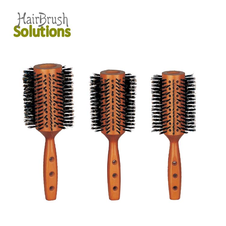 Professional Barber Curly Wood Long Barrel Round Salon brushes Custom Logo Hair Brush Wood For Blow Drying