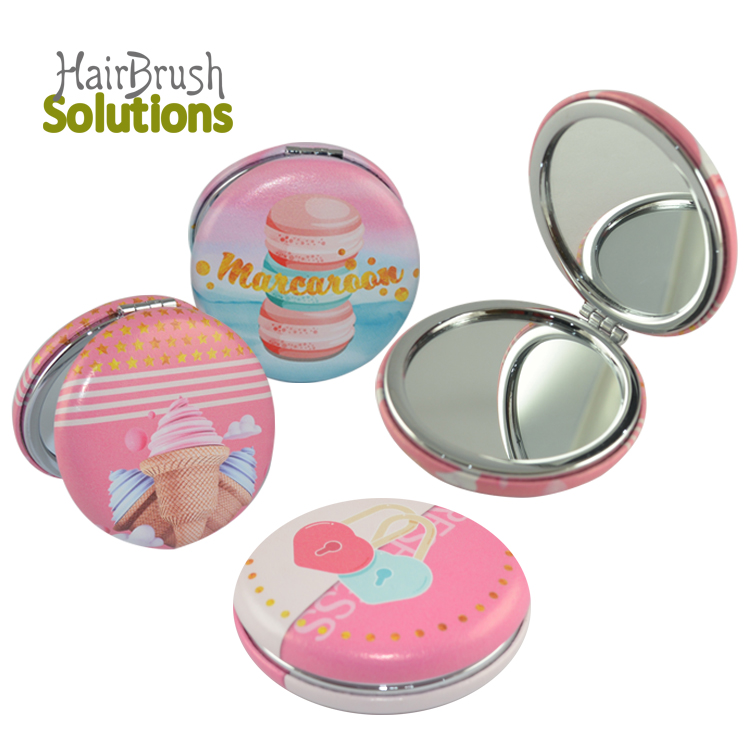 Custom Logo Mini Size Personalized Pocket Mirror PU Leather Sublimation Mirror Portable Travel Cosmetic Makeup Mirror