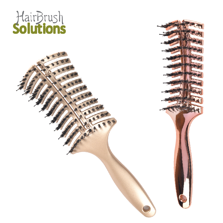 Faster Blow Drying Detangling Hairbrush Boar Nylon Bristle Curved Vented Hair Brush for Women