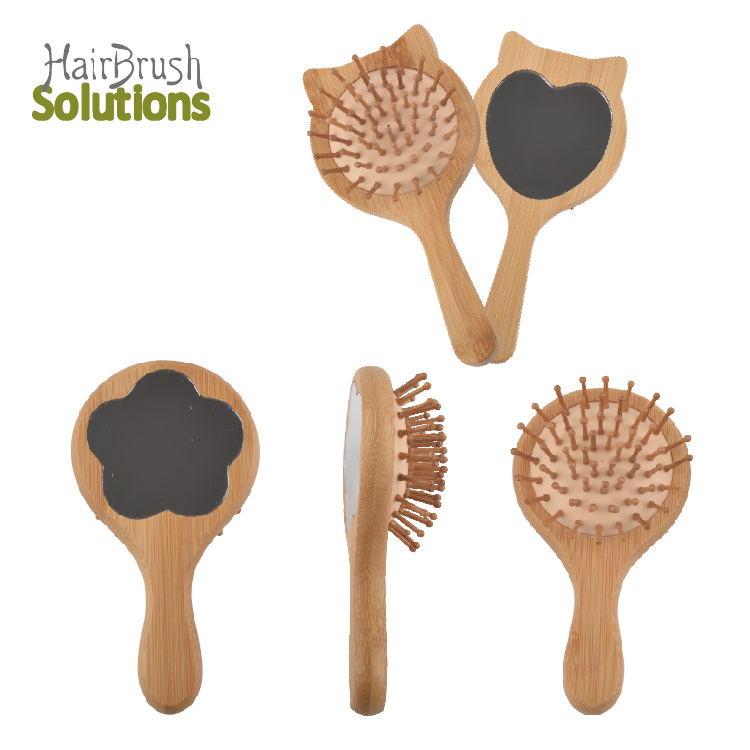 Wholesale Eco-Friendly Air Cushion Bamboo Handle Massage Scalp Travel Mini Hair Brush With Makeup Mirror