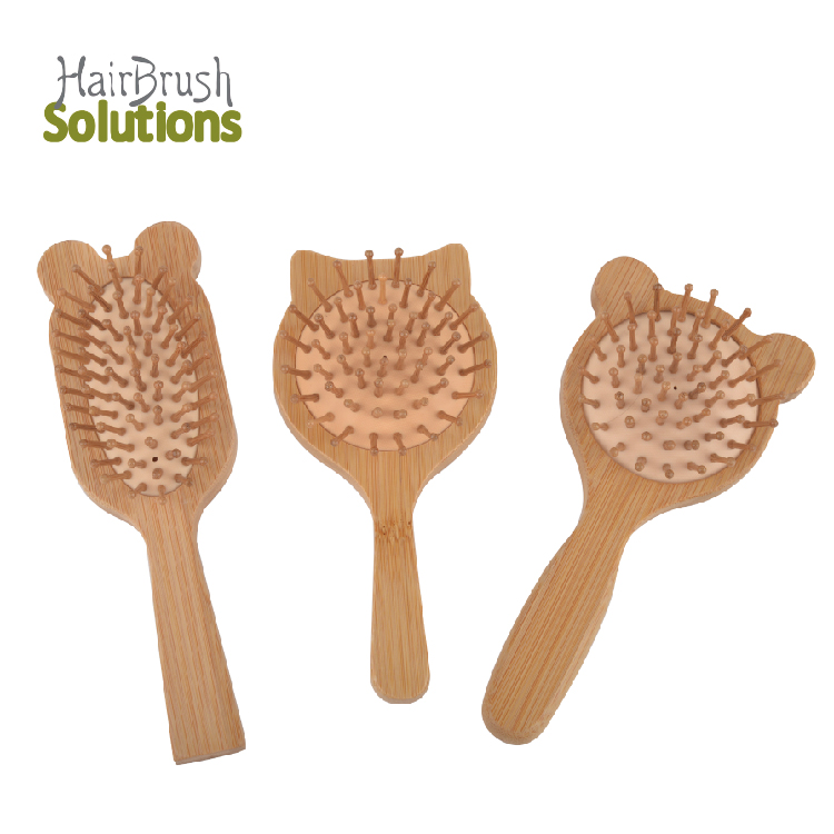Custom Logo Eco-friendly Natural Bamboo Animal Shape Air Cushion Mini Size Travel Hair Brush