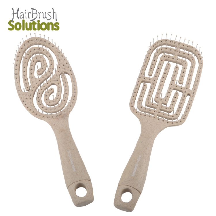 Eco-Friendly Biodegradable 2 Packs Skinny Wheat Straw Matte Vent Detangler Hairbrush Detangling Hair Brush