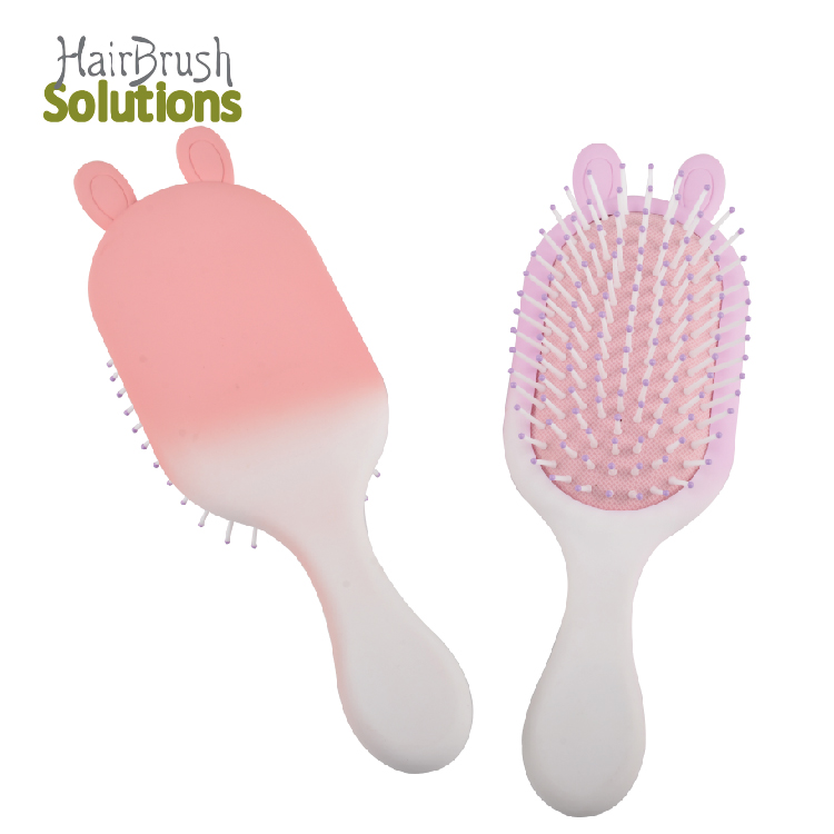 Rubber Finished Handle Detangling Hairbrush Rabbit Design Nylon Bristles Message Hair Brush
