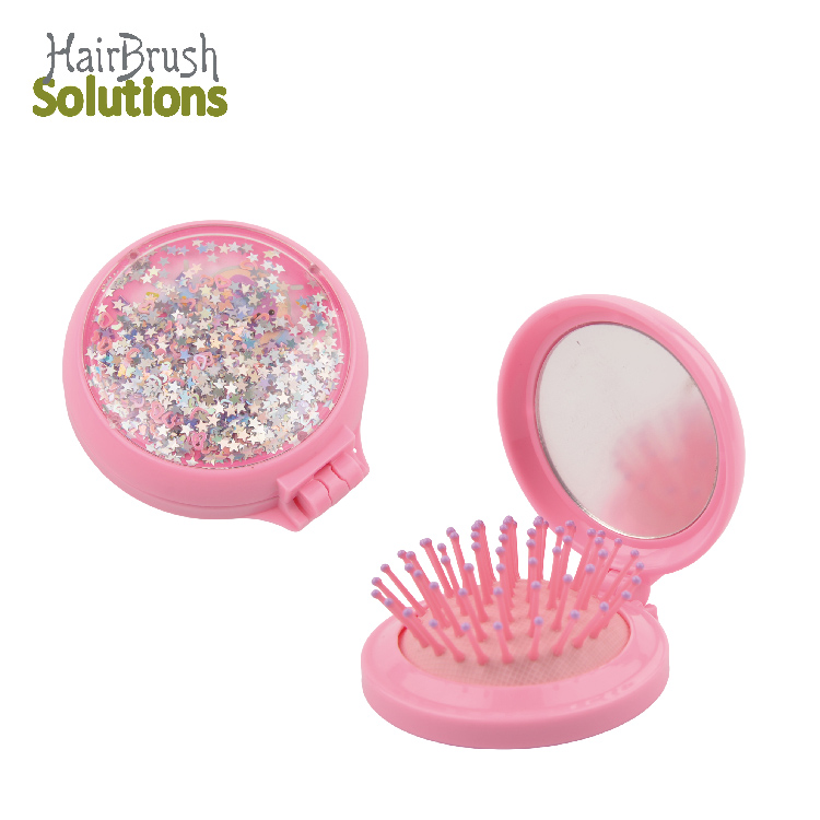 High Quality Portable Travel Folding Hair Brush With Mirror Pocket Hair Comb