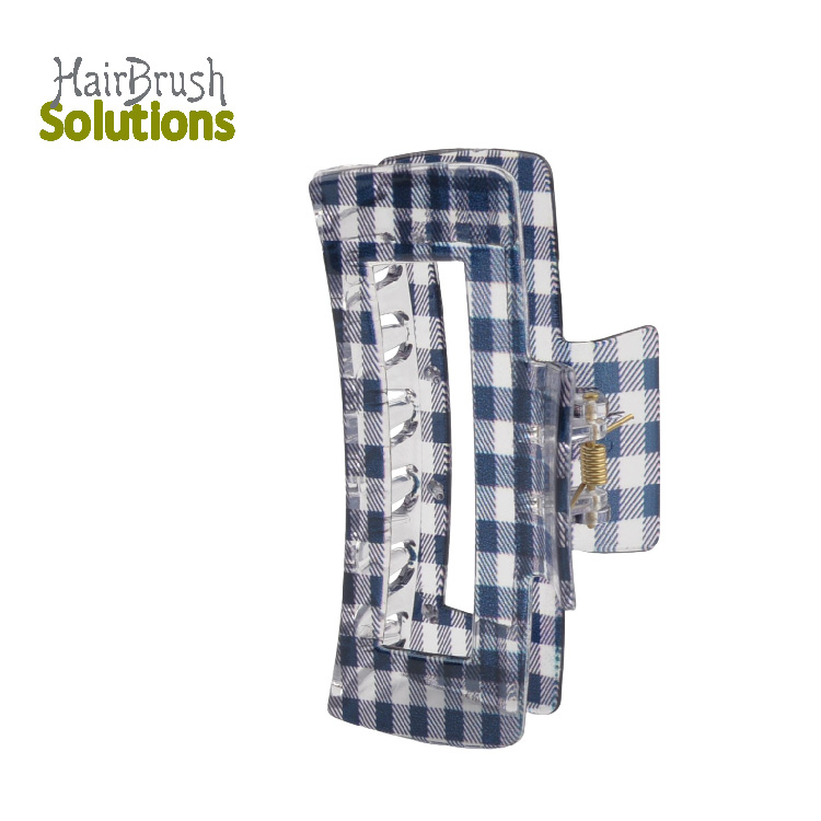 Plaid Blue Black Hair Claws Girls Checkerboard Shark Clip Hair Clamp Transparent Hollow Square