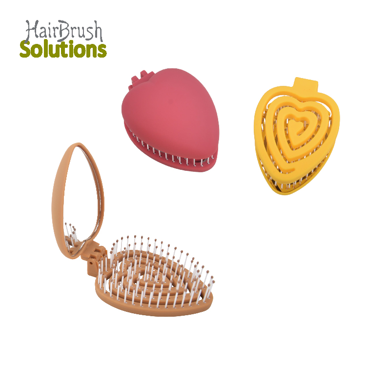 Heart-Shaped Folding Hair Brush Cushion Compact Massage Comb Mirror for Salon for Home Travel
